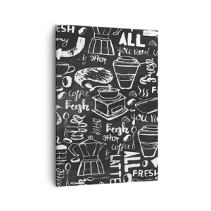 Impression sur toile - Image sur toile - Graphiques de café élégants sur fond noir - 50x70cm - Tout ce dont tu as besoin c'est… - Décoration murale moderne pour le salon et la chambre ARTTOR