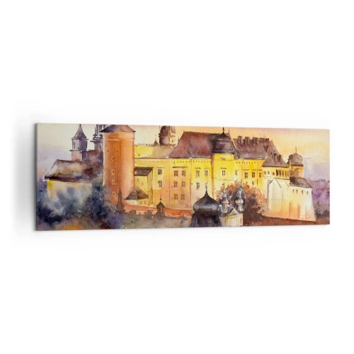 Impression sur toile - Image sur toile - Une aquarelle pittoresque d'un château au coucher du soleil - 160x50cm - Histoire et conte de fées - Décoration murale moderne pour le salon et la chambre ARTTOR