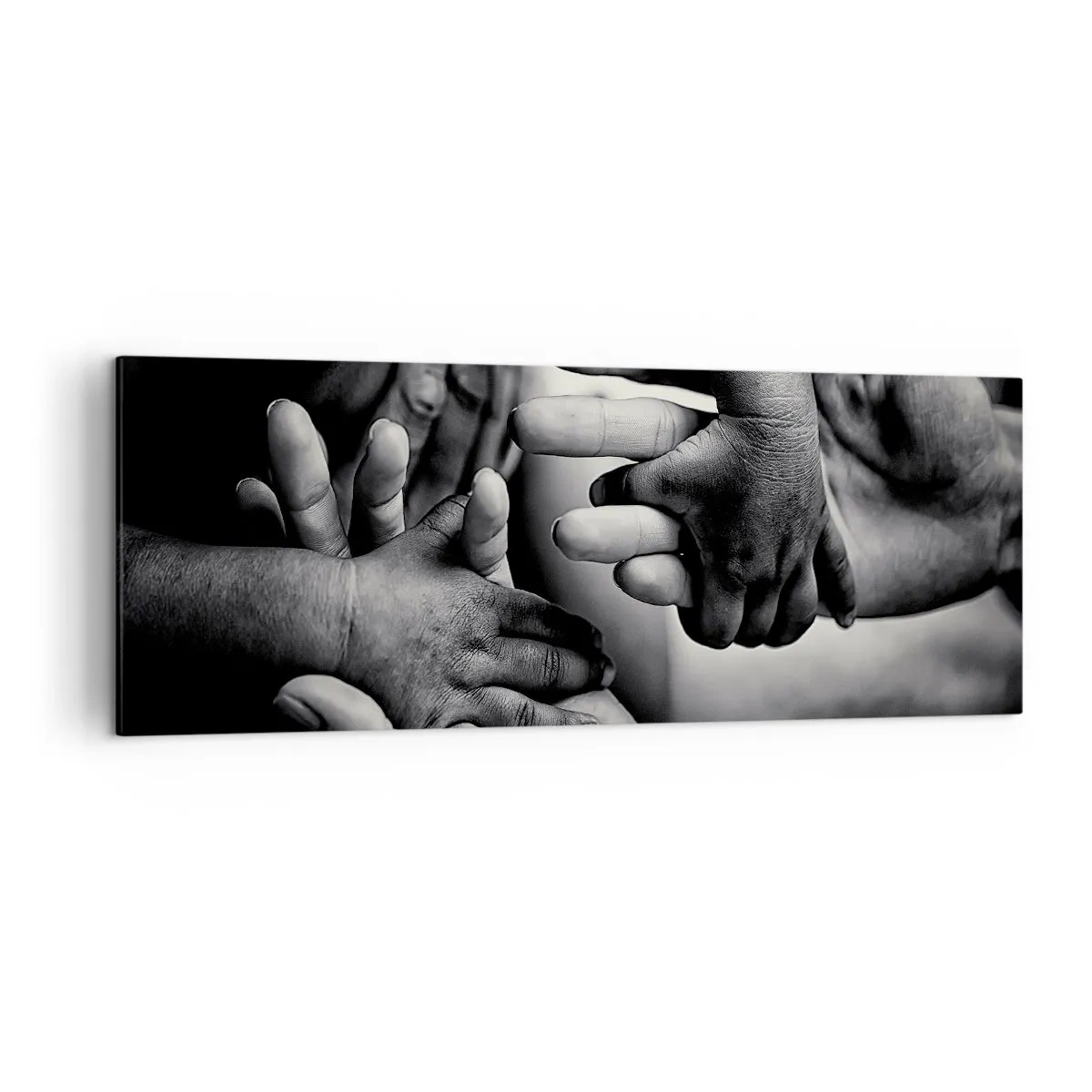 Impression sur toile - Image sur toile - Mains noires et blanches de différentes générations - 140x50cm - Être humain - Décoration murale moderne pour le salon et la chambre ARTTOR