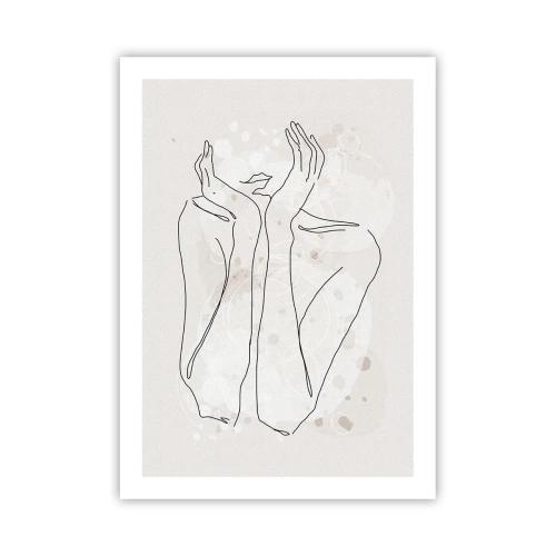 Affiche - Poster - Dessin au contour d'une main avec un fond abstrait dans des tons beiges - 50x70cm - Instant de rêve - Décoration murale moderne pour le salon et la chambre ARTTOR