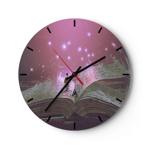 Horloge murale - Pendule murale - Un livre ouvert avec une lueur rose magique - 30x30cm - Invitation à un autre monde - lisez ! - Décoration murale moderne pour le salon, la cuisine et la chambre ARTTOR