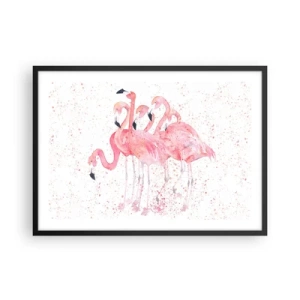 Affiche dans un cadre noir - Poster - Flamants roses dans un style aquarelle artistique - 70x50cm - Ensemble rose - Décoration murale moderne pour le salon et la chambre ARTTOR