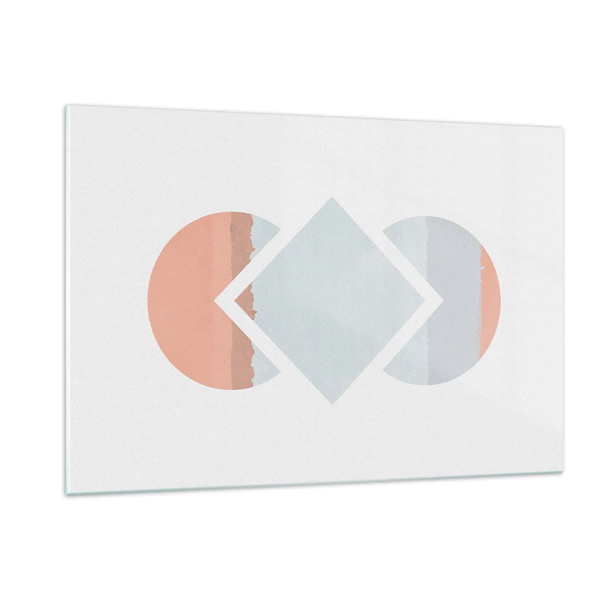 Impression sur verre - Image sur verre - Un losange pastel au centre entre les demi-cercles sur fond blanc. - 120x80cm - La situation est clair - Décoration murale moderne pour le salon et la chambre ARTTOR