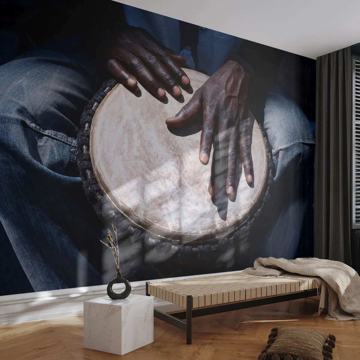 Papier Peint Photo Premium Canvas - Vis à son rythme - Tambour, Musique, Afrique - 250x175 cm