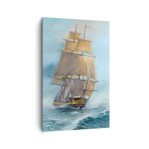 Impression sur toile - Image sur toile - Un voilier sur une mer agitée - 80x120cm - Se précipitant sur les vagues - Décoration murale moderne pour le salon et la chambre ARTTOR