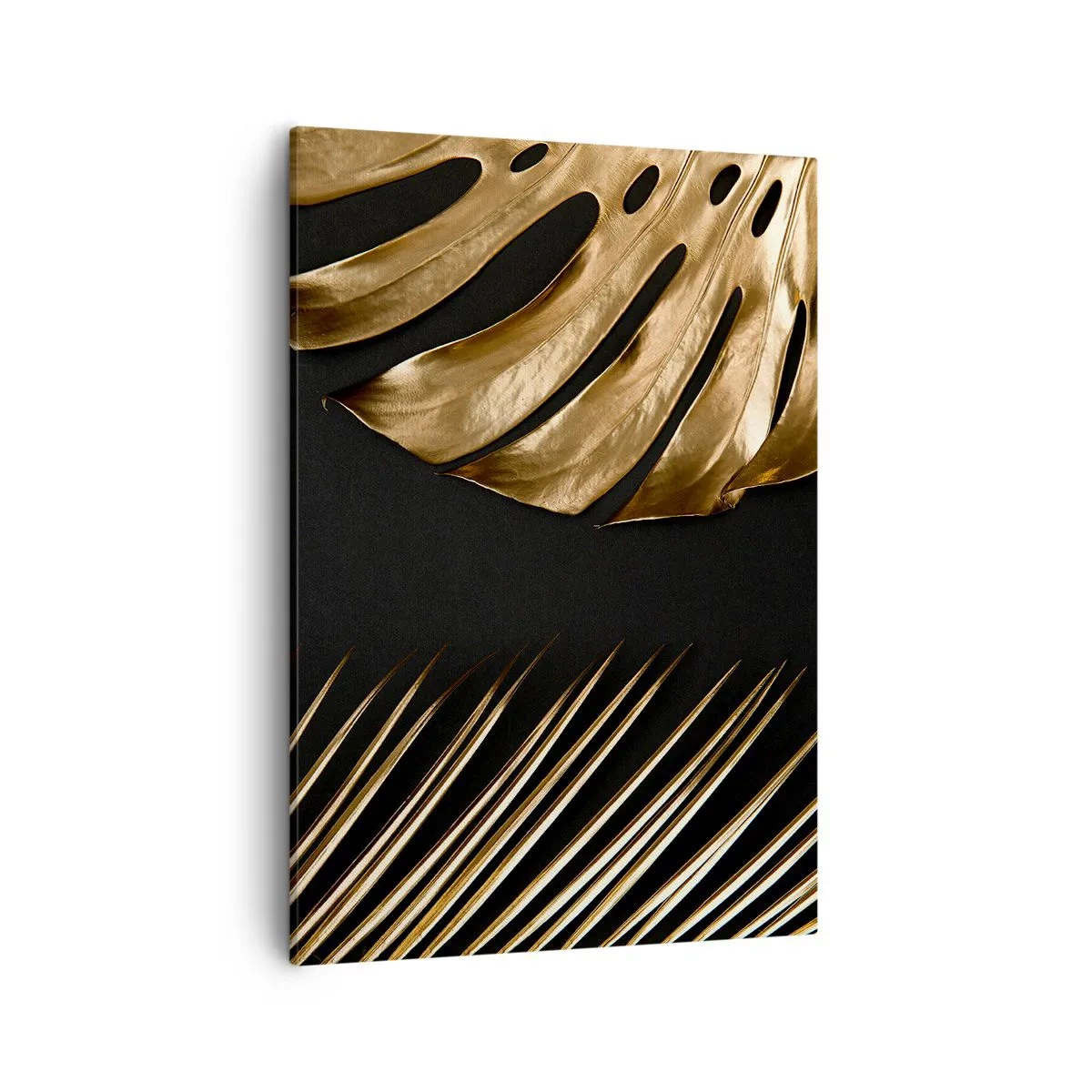 Impression sur toile - Image sur toile - Feuilles dorées sur fond noir - 50x70cm - Différent et tout aussi cher - Décoration murale moderne pour le salon et la chambre ARTTOR