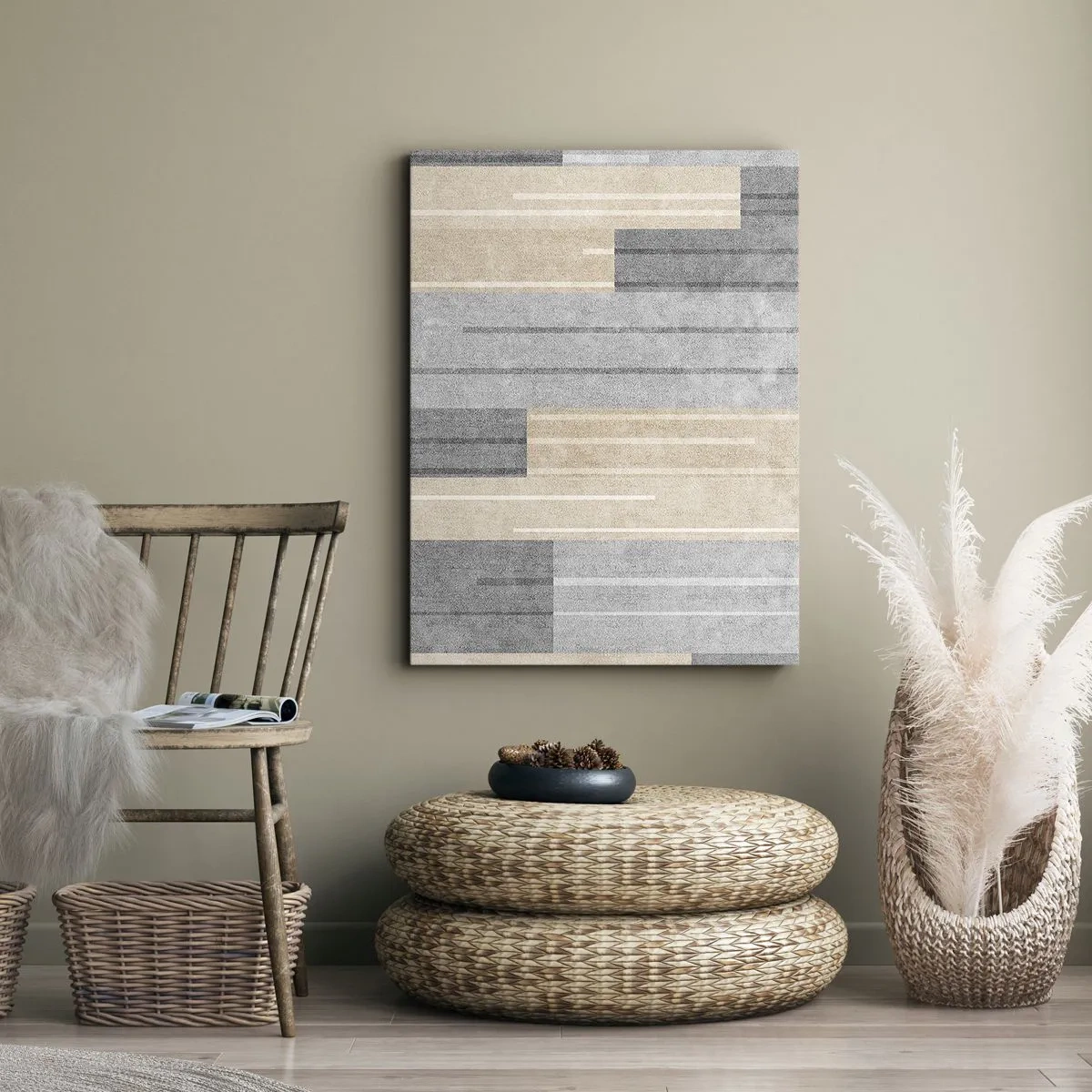 Impression sur toile - Image sur toile - Composition géométrique dans les tons de gris et de beige - 70x100cm - Composition : se tenir droit - Décoration murale moderne pour le salon et la chambre ARTTOR