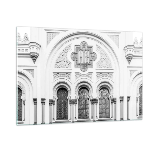 Impression sur verre - Image sur verre - La façade d'un bâtiment historique avec des fenêtres et des détails décoratifs - 120x80cm - À la frontière des cultures - Décoration murale moderne pour le salon et la chambre ARTTOR