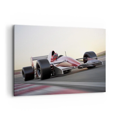 Impression sur toile - Image sur toile - Une voiture de Formule 1 rouge sur une piste de course en conduisant - 100x70cm - Toujours gagnant - Décoration murale moderne pour le salon et la chambre ARTTOR