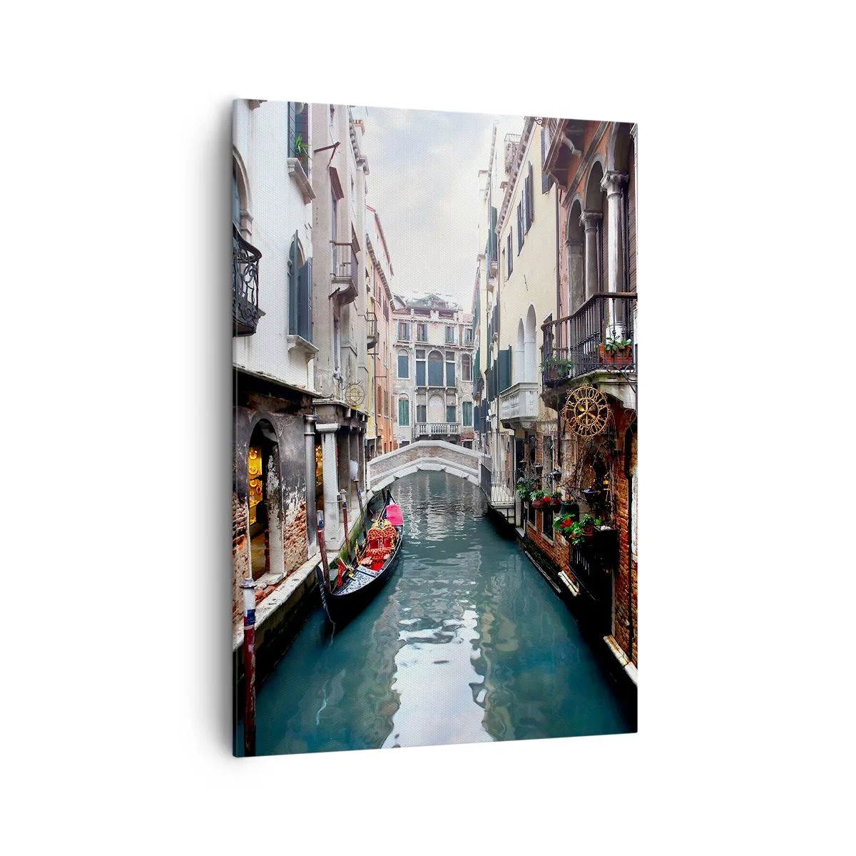 Impression sur toile - Image sur toile - Un canal à Venise avec une gondole et des bâtiments historiques - 70x100cm - Paysage vénitien avec une gondole et un pont - Décoration murale moderne pour le salon et la chambre ARTTOR