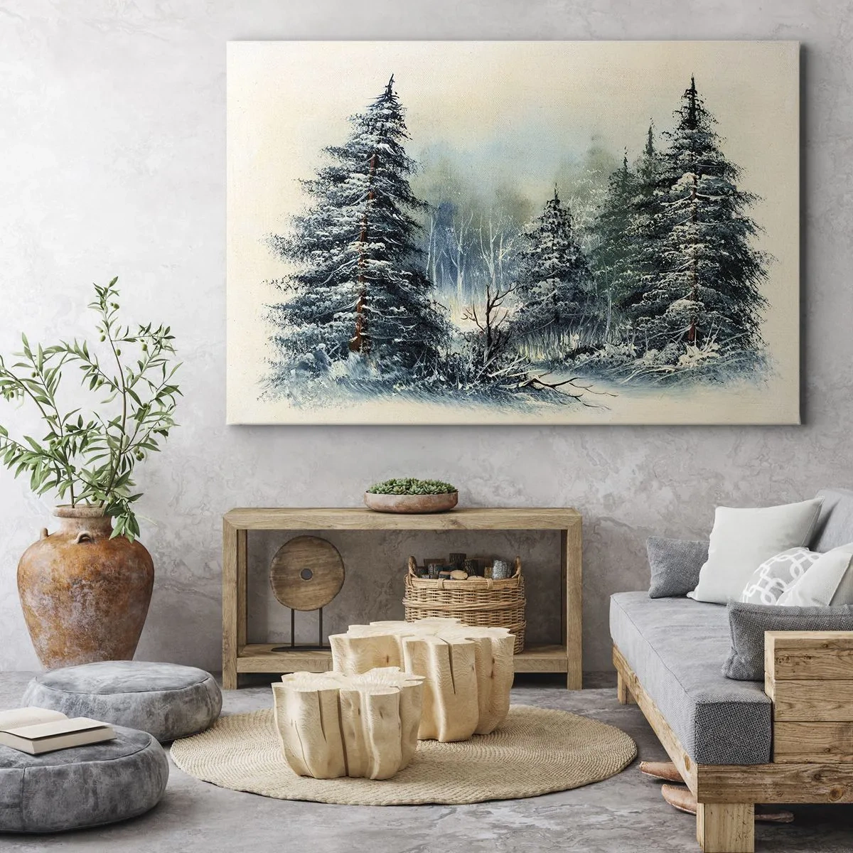 Impression sur toile - Image sur toile - Paysage d'hiver avec des arbres enneigés - 120x80cm - Prêt pour les fêtes - Décoration murale moderne pour le salon et la chambre ARTTOR