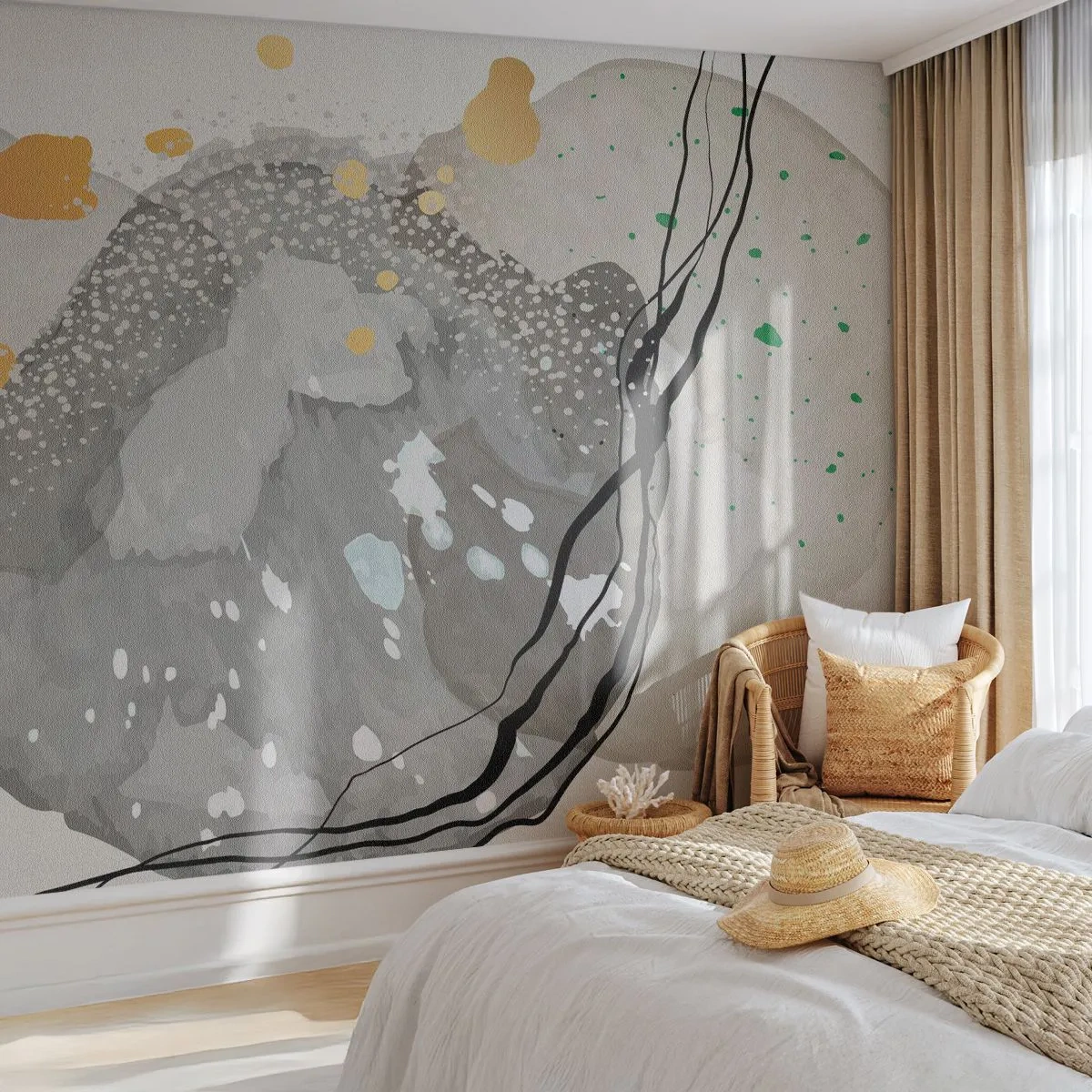 Papier Peint Autocollant Deluxe Sticker - Composition organique - Abstraction, Taches, Peinture - 350x256 cm