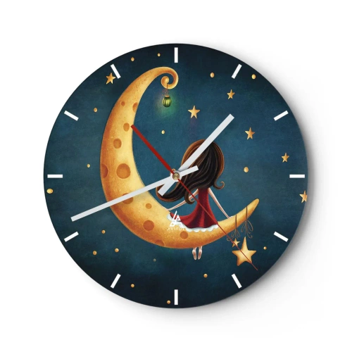 Horloge murale - Pendule murale - Une fille assise sur la lune dans un décor de conte de fées - 30x30cm - Il était une fois... - Décoration murale moderne pour le salon, la cuisine et la chambre ARTTOR