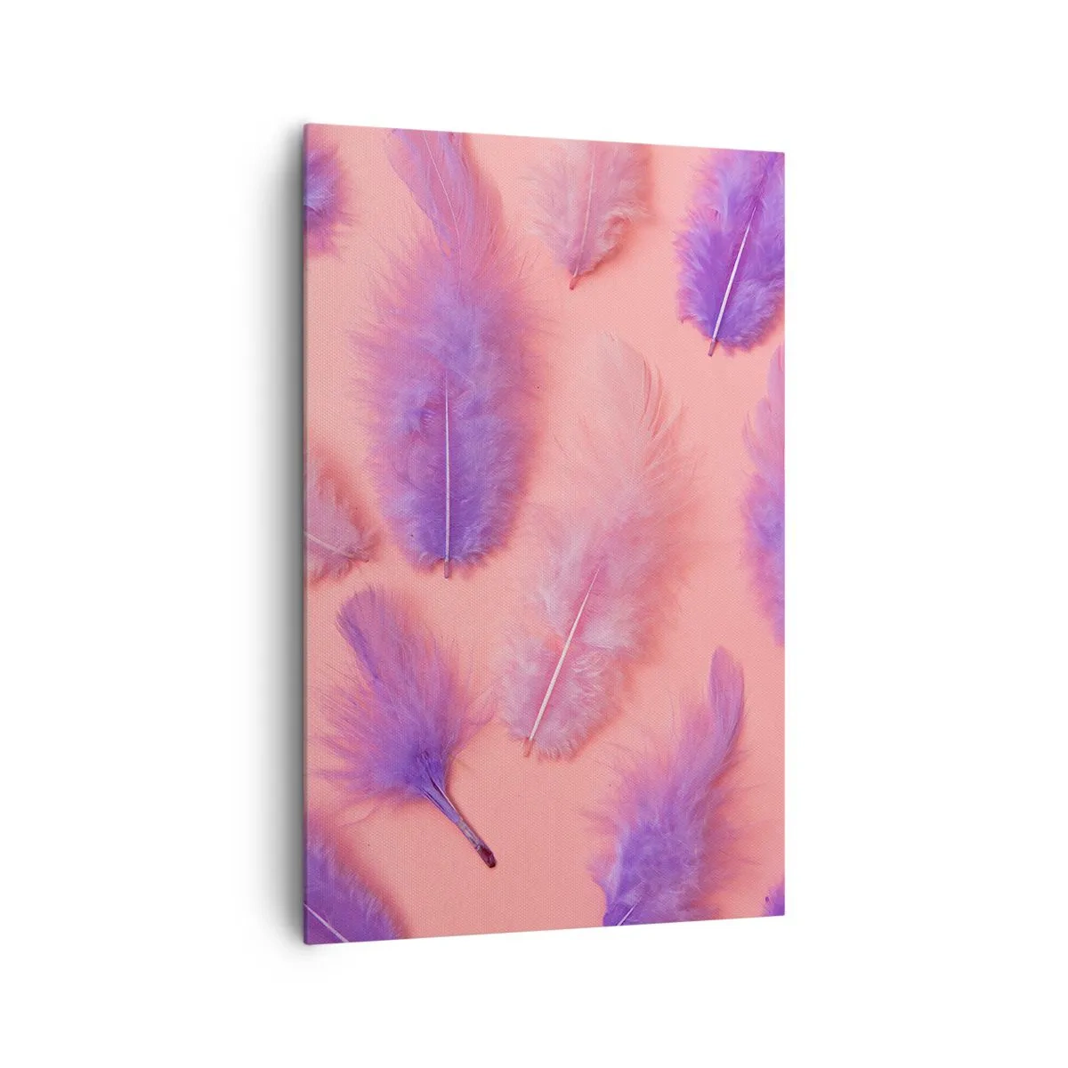 Impression sur toile - Image sur toile - Plumes violettes et roses sur fond pastel - 80x120cm - Oiseau de désir lilas - Décoration murale moderne pour le salon et la chambre ARTTOR