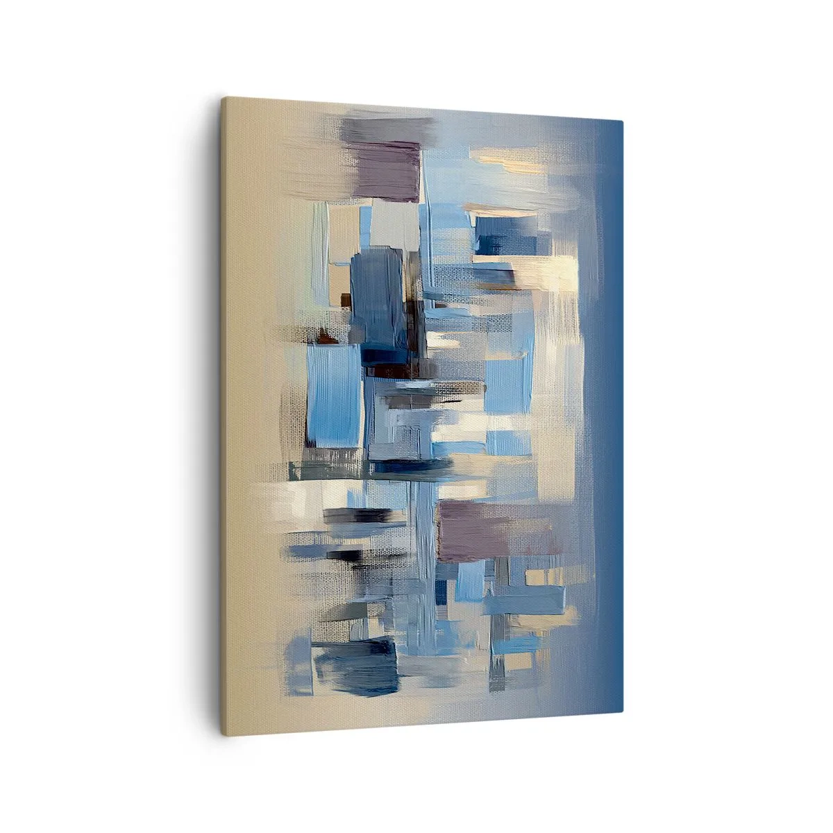 Impression sur toile - Image sur toile - Formes géométriques dans les tons de bleu et de beige - 50x70cm - Construction bleue - Décoration murale moderne pour le salon et la chambre ARTTOR