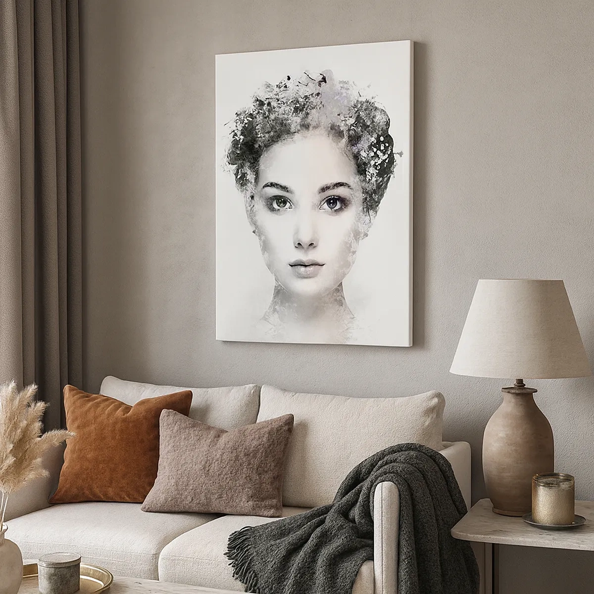 Impression sur toile - Image sur toile - Un portrait artistique d'une femme aux accents abstraits délicats. - 50x70cm - Un portrait extrêmement stylé - Décoration murale moderne pour le salon et la chambre ARTTOR