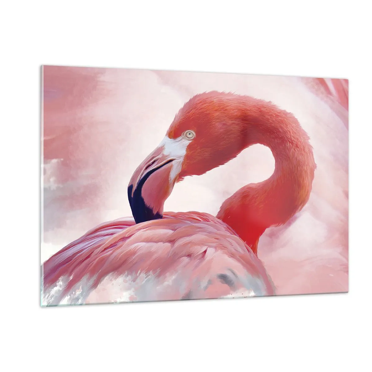 Impression sur verre - Image sur verre - Un flamant rose se tourne gracieusement sur le côté - 120x80cm - Beauté des oiseaux - Décoration murale moderne pour le salon et la chambre ARTTOR