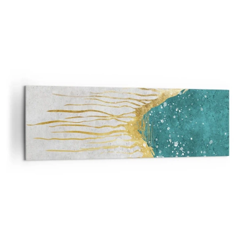 Impression sur toile - Image sur toile - Une composition abstraite dans des tons d'or et de turquoise - 160x50cm - Marée dorée - Décoration murale moderne pour le salon et la chambre ARTTOR
