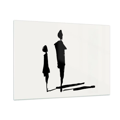 Impression sur verre - Image sur verre - Silhouettes noires de deux personnages avec des ombres sur un fond clair - 100x70cm - Êtes-vous sûr qu'ils sont ensemble ? - Décoration murale moderne pour le salon et la chambre ARTTOR
