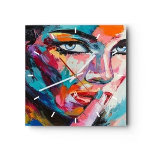 Horloge murale - Pendule murale - Portrait coloré d'une femme dans un style abstrait - 30x30cm - Notre premier secret - Décoration murale moderne pour le salon et la chambre ARTTOR