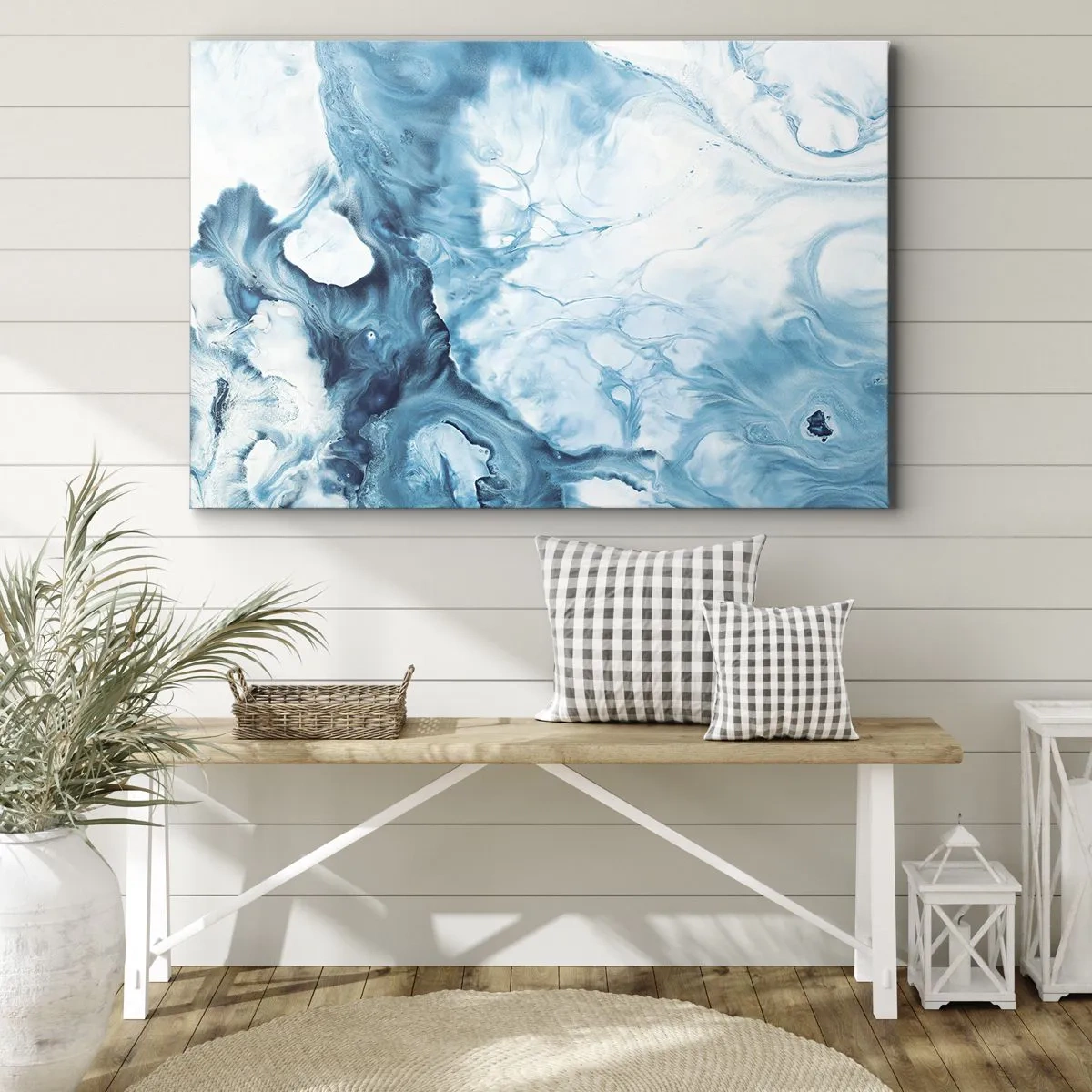 Impression sur toile - Image sur toile - Motif abstrait dans les tons de bleu - 70x50cm - Concert de bleu - Décoration murale moderne pour le salon et la chambre ARTTOR