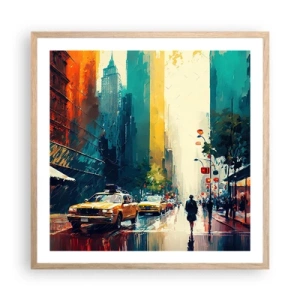 Affiche dans un chêne clair - Poster - New York – ici même la pluie est colorée - 60x60 cm