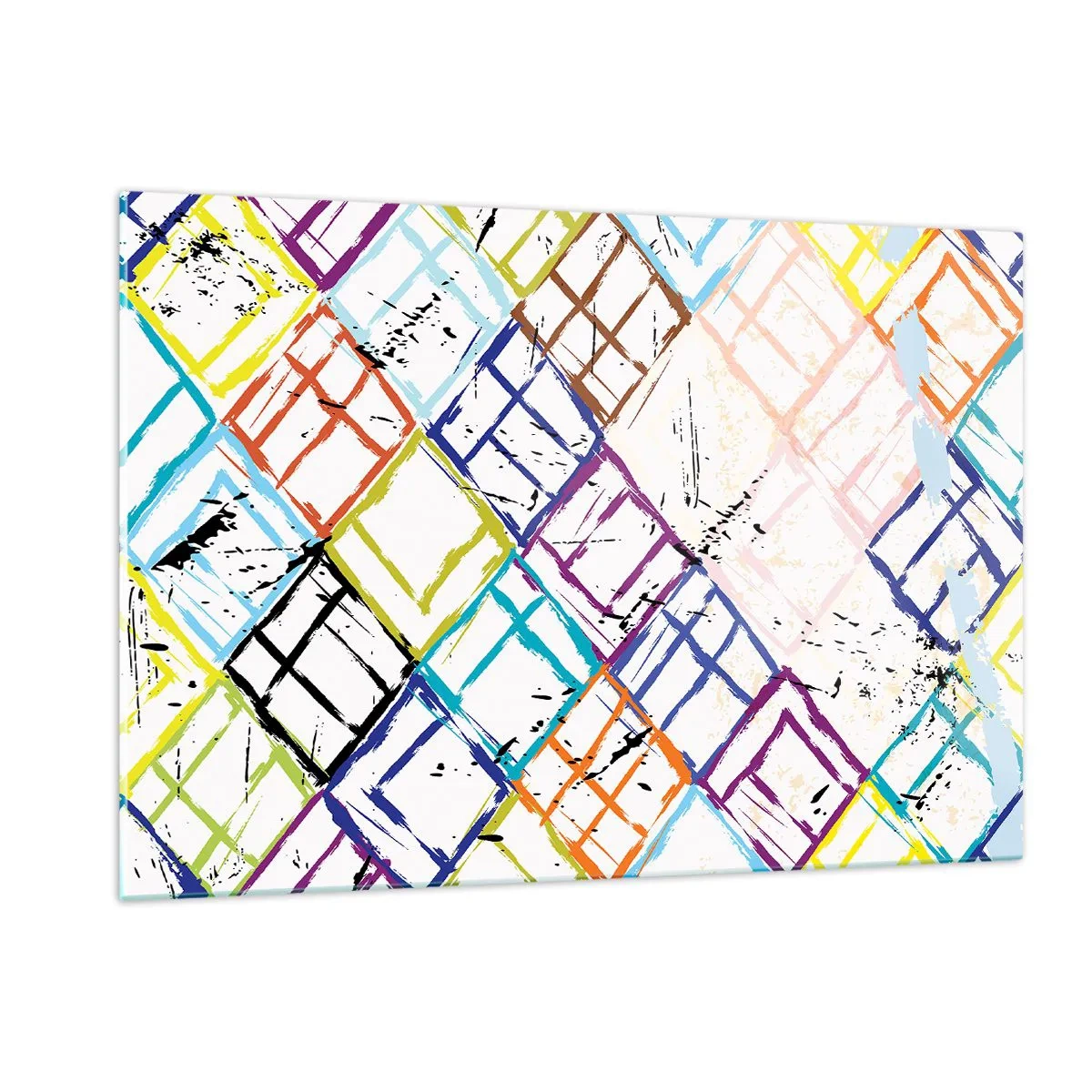 Impression sur verre - Image sur verre - Motif abstrait avec des losanges multicolores - 120x80cm - Cellules à louer - Décoration murale moderne pour le salon et la chambre ARTTOR