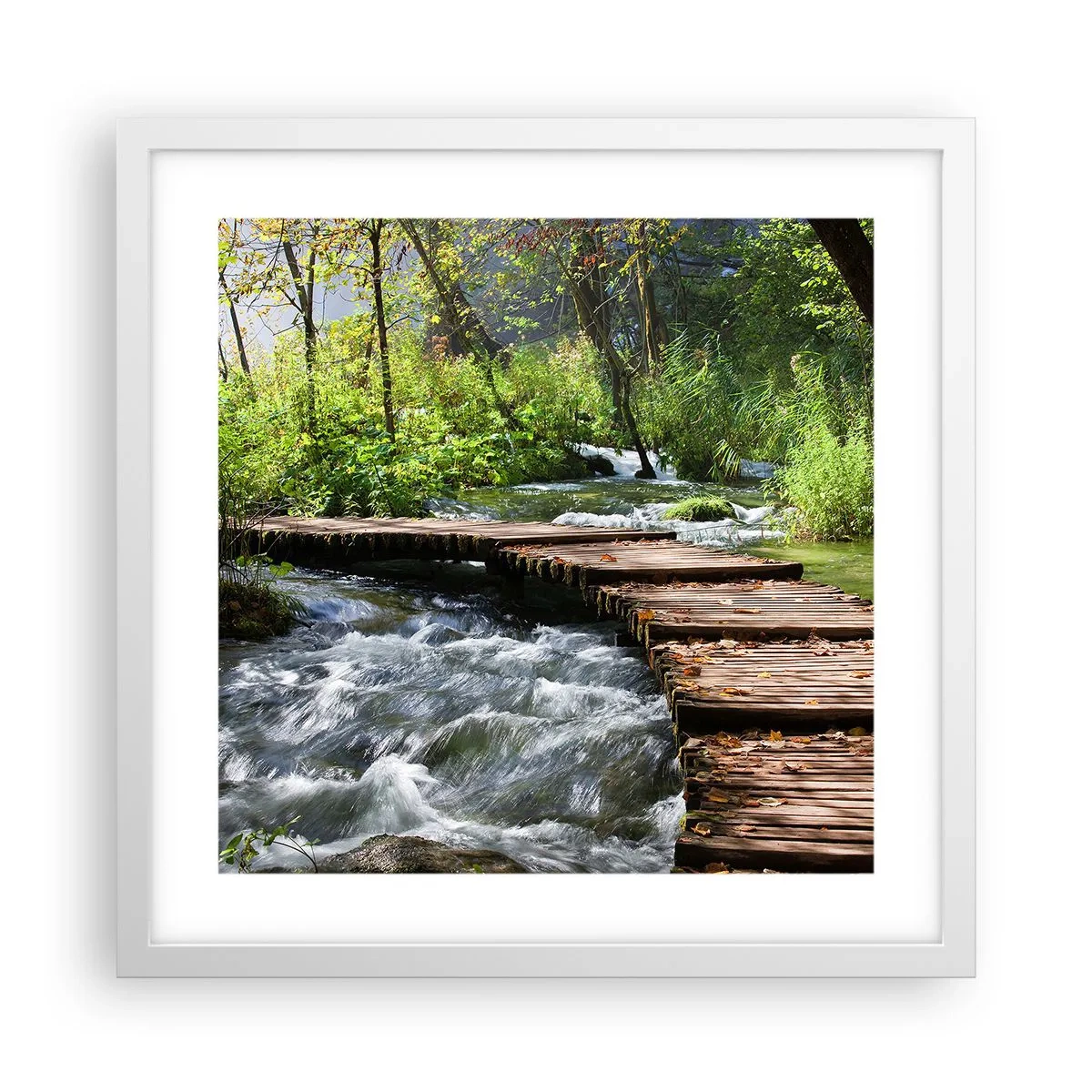 Affiche dans un cadre blanc - Poster - Au-dessus de la cascade mousseuse - 40x40 cm