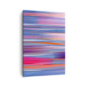 Impression sur toile - Image sur toile - Lignes verticales abstraites dans des tons de bleu et de rose - 50x70cm - Ascension - Décoration murale moderne pour le salon et la chambre ARTTOR