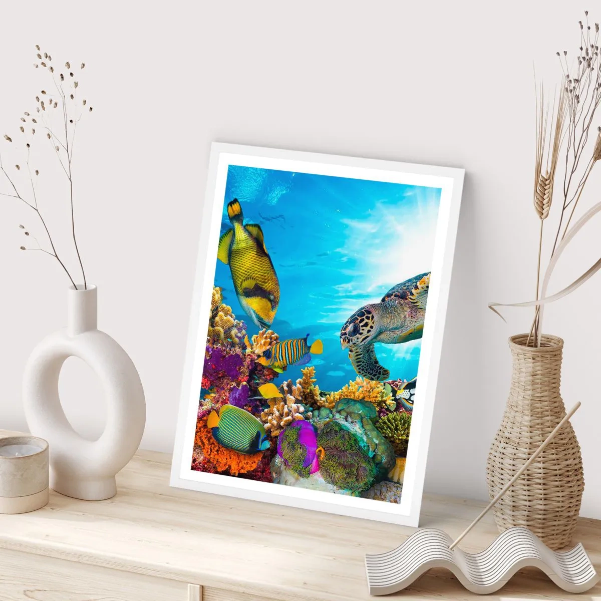 Affiche dans un cadre blanc - Poster - Promenade de corail - 70x100 cm