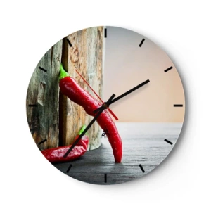 Horloge murale - Pendule murale - Piments rouges sur fond de bois - 30x30cm - Red hot chili peppers - Décoration murale moderne pour le salon, la cuisine et la chambre ARTTOR