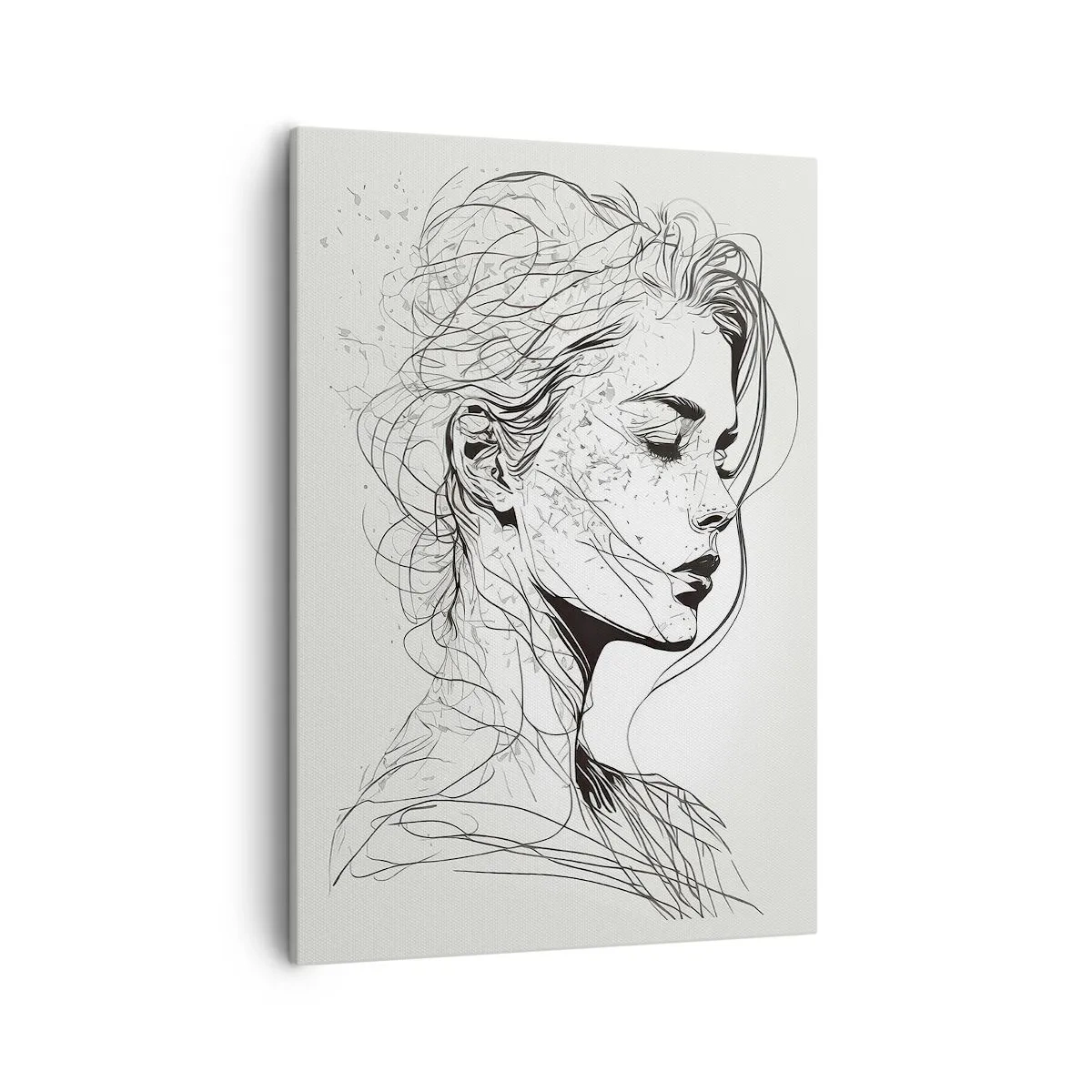 Impression sur toile - Image sur toile - Un portrait délicat d'une femme dans un style graphique minimaliste. - 50x70cm - Portrait en pensée - Décoration murale moderne pour le salon et la chambre ARTTOR