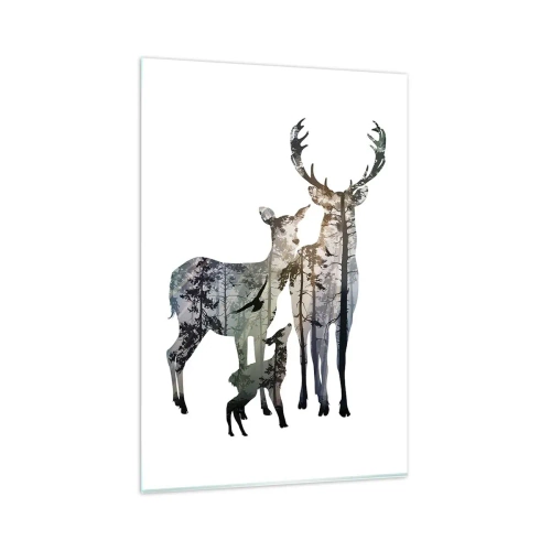 Impression sur verre - Image sur verre - Paysage forestier aux silhouettes de cerfs - 80x120cm - Photographie de famille - Décoration murale moderne pour le salon et la chambre ARTTOR