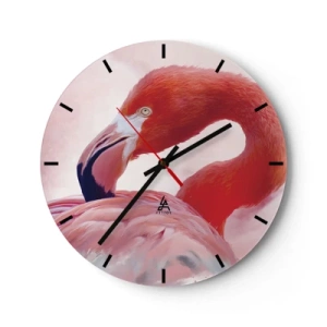 Horloge murale - Pendule murale - Flamant rose dans des tons pastel de rose et de rouge - 30x30cm - Beauté des oiseaux - Décoration murale moderne pour le salon, la cuisine et la chambre ARTTOR