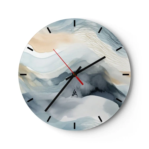 Horloge murale - Pendule murale - Paysage abstrait dans les tons bleu et beige - 30x30cm - Abstraction enneigée et brumeuse - Décoration murale moderne pour le salon, la cuisine et la chambre ARTTOR