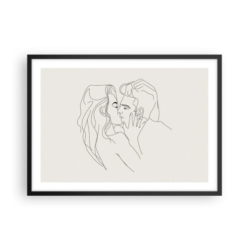 Affiche dans un cadre noir - Poster - Une illustration minimaliste d'un couple dans une étreinte amoureuse - 70x50cm - Enlacé de sentiment - Décoration murale moderne pour le salon et la chambre ARTTOR