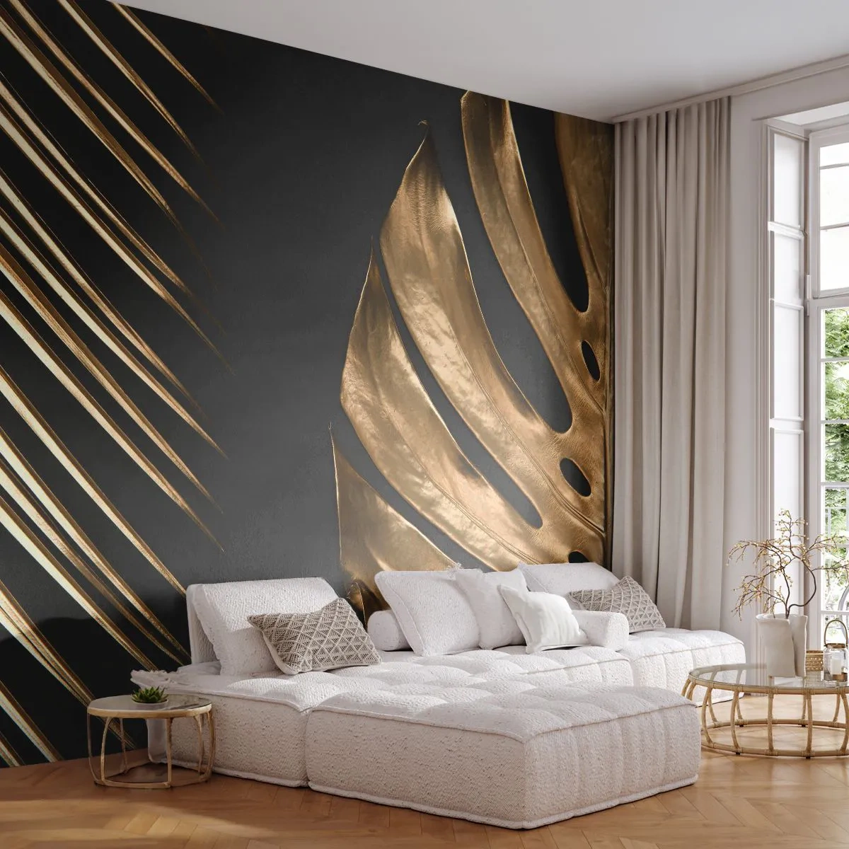 Papier Peint Photo Premium Sand - Différent et tout aussi cher - Feuille de palmier, Feuille de monstre, Abstraction - 350x256 cm
