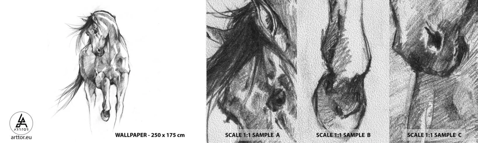 Échantillon de Papier Peint Premium Sand - D'un trot gracieux - Cheval, Graphique, Animaux - 100x30 cm