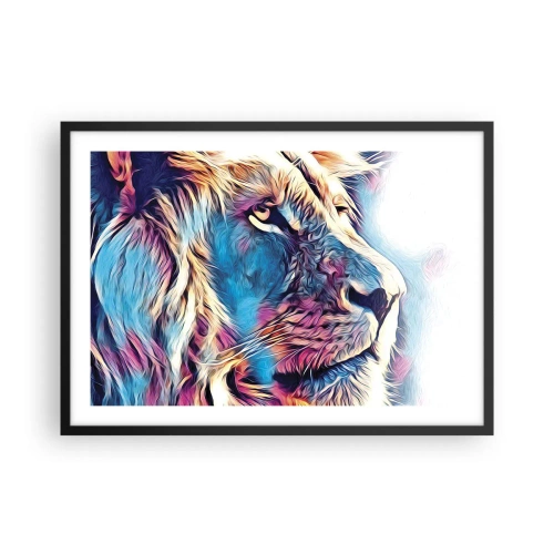 Affiche dans un cadre noir - Poster - Portrait d'un lion aux couleurs vives et abstraites - 70x50cm - L'intelligence de la nature - Décoration murale moderne pour le salon et la chambre ARTTOR