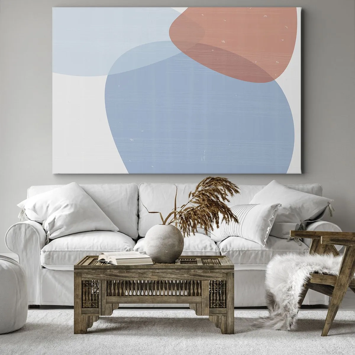 Impression sur toile - Image sur toile - Une composition abstraite dans des tons pastel de bleu et de rose avec des formes organiques. - 70x50cm - Relations pastel - Décoration murale moderne pour le salon et la chambre ARTTOR