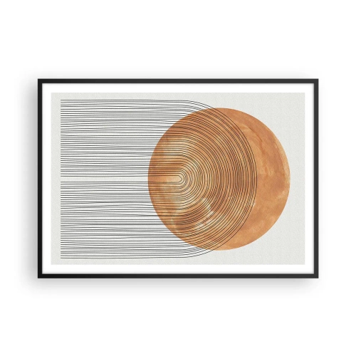 Affiche dans un cadre noir - Poster - Composition géométrique avec des cercles et des lignes aux couleurs chaudes. - 100x70cm - Composition solaire - Décoration murale moderne pour le salon et la chambre ARTTOR