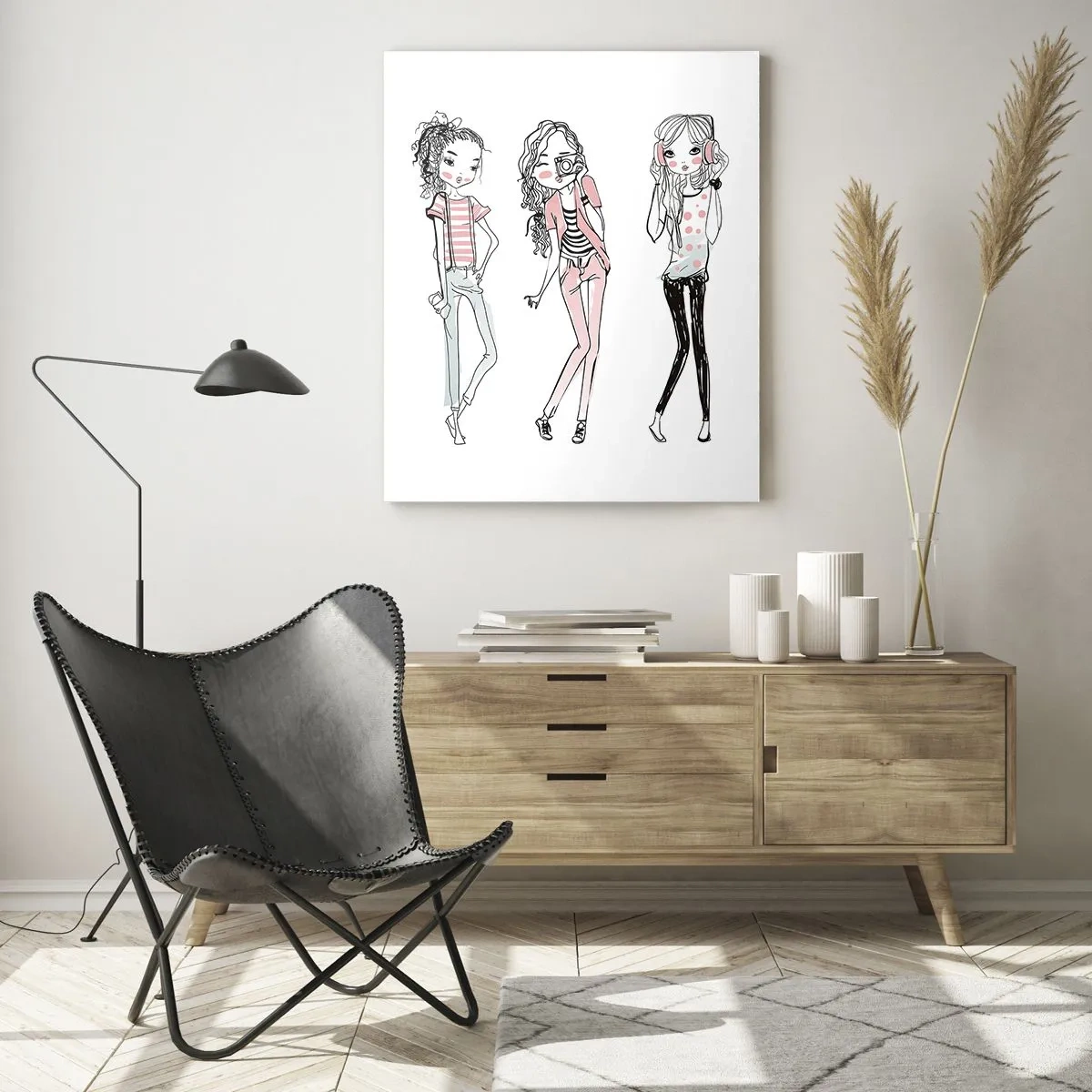 Impression sur verre - Image sur verre - Illustration de filles à la mode aux couleurs pastel - 70x100cm - On va s'amuser - Décoration murale moderne pour le salon et la chambre ARTTOR