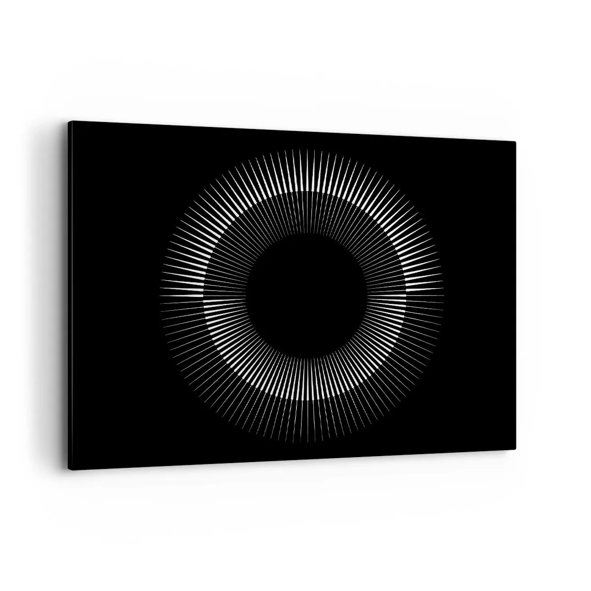 Impression sur toile - Image sur toile - Cercle graphique avec des rayons en noir et blanc - 100x70cm - Soleil noir - Décoration murale moderne pour le salon et la chambre ARTTOR