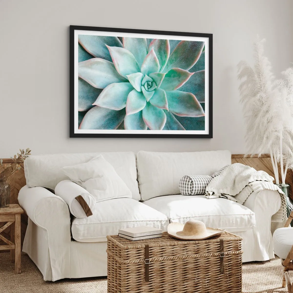 Affiche dans un cadre noir - Poster - Gros plan d'une succulente verte - 70x50cm - Le coeur du désert - Décoration murale moderne pour le salon et la chambre ARTTOR