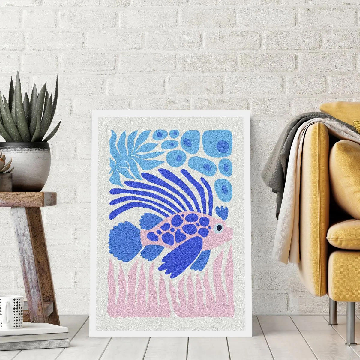 Affiche - Poster - Poisson exotique stylisé dans un décor sous-marin - 50x70cm - Dans son élément - Décoration murale moderne pour le salon et la chambre ARTTOR