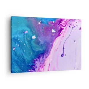 Impression sur toile - Image sur toile - Abstraction aux couleurs violettes et turquoise inspirée des contrastes - 70x50cm - Yin et yang - Décoration murale moderne pour le salon et la chambre ARTTOR
