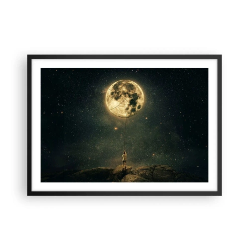 Affiche dans un cadre noir - Poster - L'homme avec la lune contre le ciel étoilé - 70x50cm - Celui qui a volé la lune - Décoration murale moderne pour le salon et la chambre ARTTOR