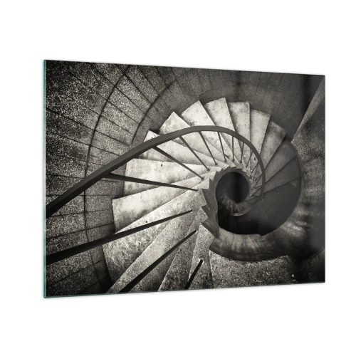 Impression sur verre - Image sur verre - Un escalier en colimaçon noir et blanc vu à vol d'oiseau - 70x50cm - En haut des escaliers, en bas des escaliers - Décoration murale moderne pour le salon et la chambre ARTTOR