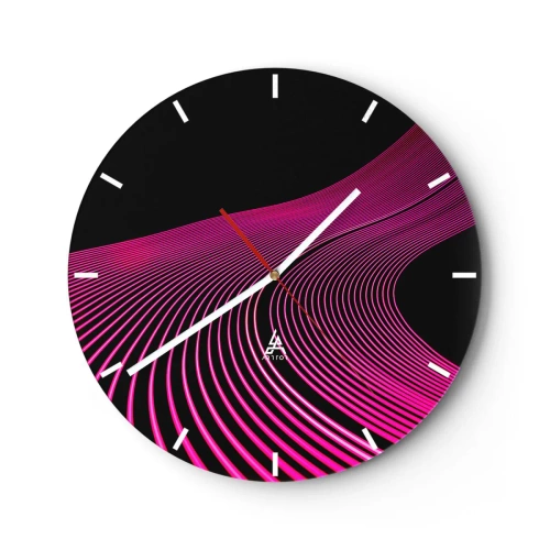 Horloge murale - Pendule murale - Lignes violettes sur fond noir dans une composition futuriste - 30x30cm - Avenue de lumière - Décoration murale moderne pour le salon, la cuisine et la chambre ARTTOR