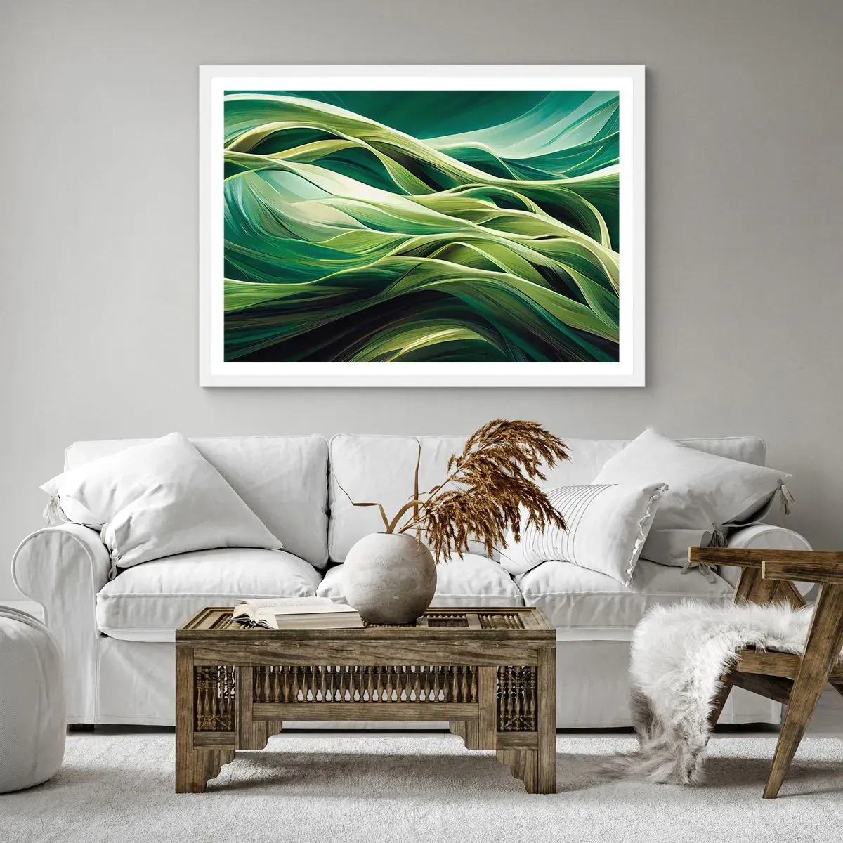Affiche dans un cadre blanc - Poster - Jeu de vert abstrait - 40x30 cm